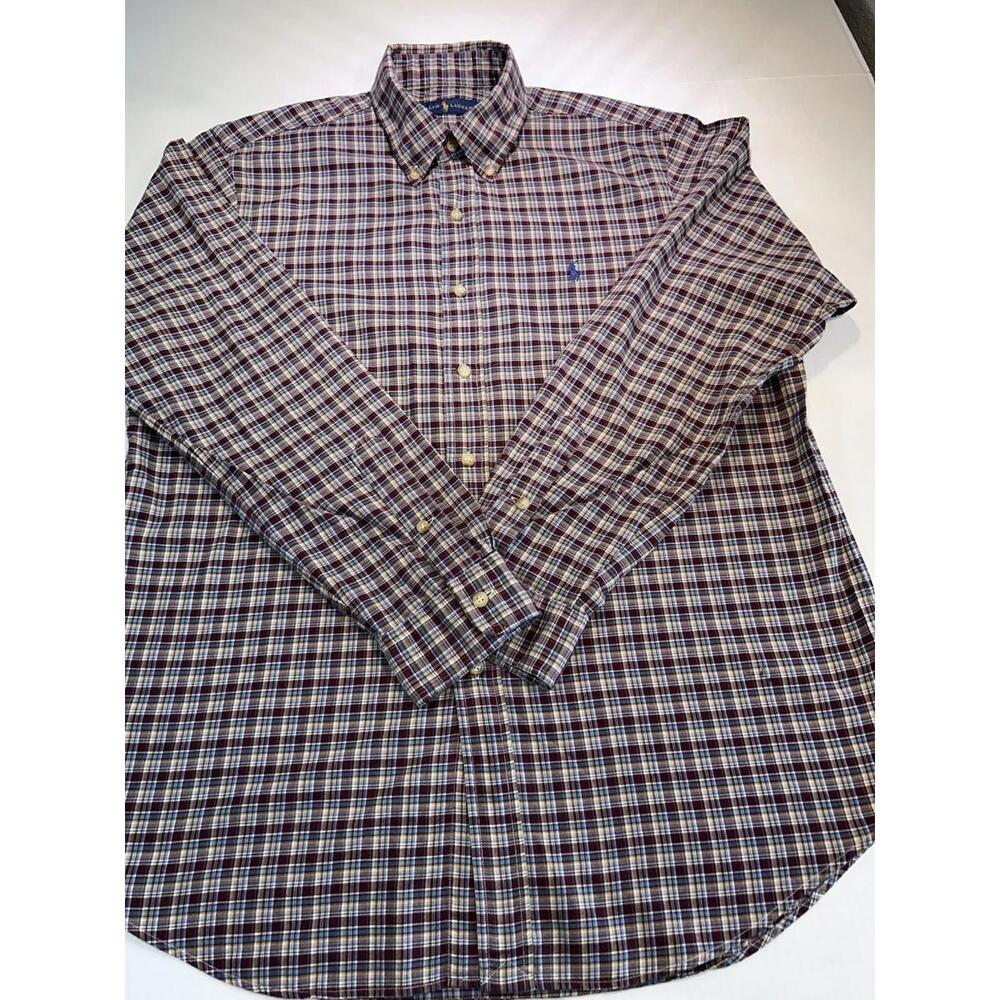 Ralph Lauren Button Down Men's Large Plaid 100% Cotton Pony Colorful Casual Top